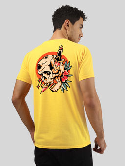 Greylongg - Men Yellow Polyester Graphic T-Shirt