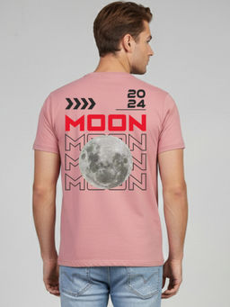 Greylongg - Men Pink Polyester Graphic T-Shirt