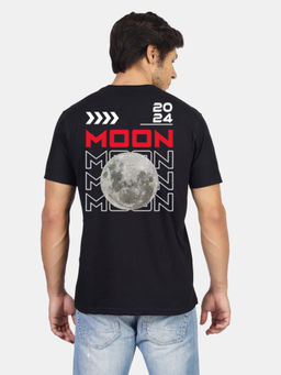 Greylongg - Men Black Polyester Graphic T-Shirt