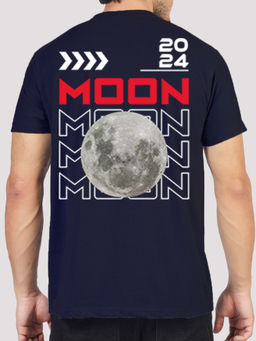 Greylongg - Men Navy Blue Polyester Graphic T-Shirt