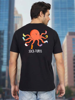 Greylongg - Men Black Polyester Graphic T-Shirt