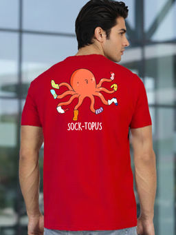 Greylongg - Men Red Polyester Graphic T-Shirt