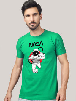 Greylongg - Men Green Polyester Graphic T-Shirt