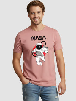 Greylongg - Men Pink Polyester Graphic T-Shirt