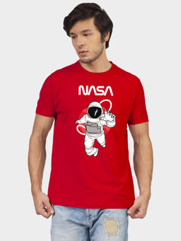 Greylongg - Men Red Polyester Graphic T-Shirt