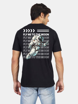 Greylongg - Men Black Polyester Graphic T-Shirt