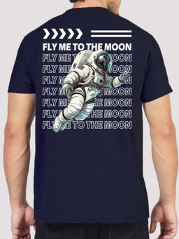 Greylongg - Men Navy Blue Polyester Graphic T-Shirt