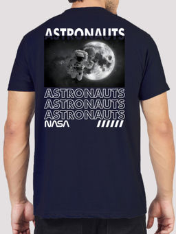 Greylongg - Men Navy Blue Polyester Graphic T-Shirt