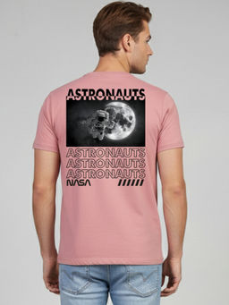 Greylongg - Men Pink Polyester Graphic T-Shirt