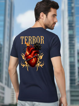 Greylongg - Men Navy Blue Polyester Graphic T-Shirt