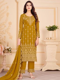 Stylee LIFESTYLE - Mustard Georgette Embroidered Dress Material