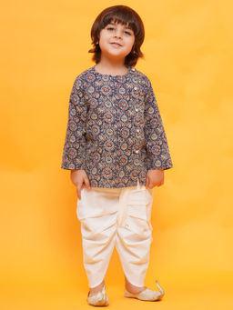 AJ Dezines - Blue Pure Cotton Full Sleeves Abstract Print Dhoti Set For Boys