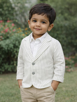 Mi Arcus - Boys White And Grey Pinstripe Smart Casual Blazer With Shirt