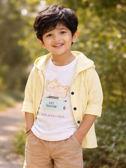 Mi Arcus - Cotton Light Yellow Hooded shirt With Graphic T-shirt