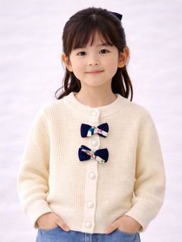 Little Surprise Box - Cream and Blue Bow Knitted Warmer Sweater