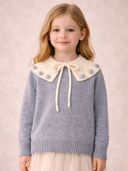 Little Surprise Box - Cream and Grey Dot Collar Winter Sweater