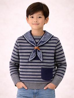 Little Surprise Box - Grey Stripes Sweater with Scarf