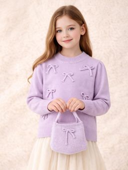 Little Surprise Box - Purple Bow Knit Sweater with Matching Handbag