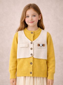 Little Surprise Box - Yellow and Cream Attached Jacket Style Sweater