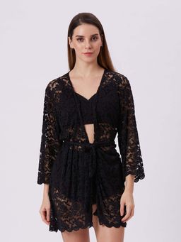 Ammarzo - Black Self Design Regular Babydoll