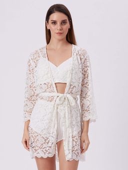 Ammarzo - White Self Design Regular Babydoll