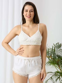 Ammarzo - White Self Design Regular Bralette and Shorts