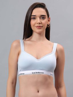 La Intimo - Blue Solid Seamless Lightly Padded Bra