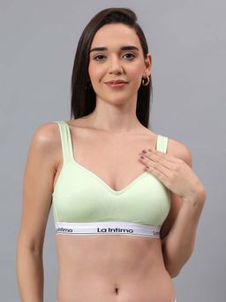 La Intimo - Green Solid Seamless Lightly Padded Bra