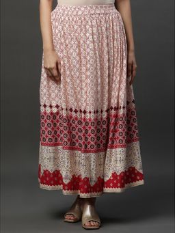 Aurelia - Off White Flared And Red Print All Over Skirt