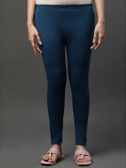 Aurelia - Blue Interlock Ankle Length Winter Leggings