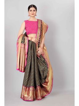 Silk Land - Designer Heavy Border Weaving Work with Rich Pallu & Broad Daman Black with Unstitched
