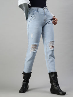 SHOWOFF - Women's Casual Mom Fit High-rise Blue Jeans