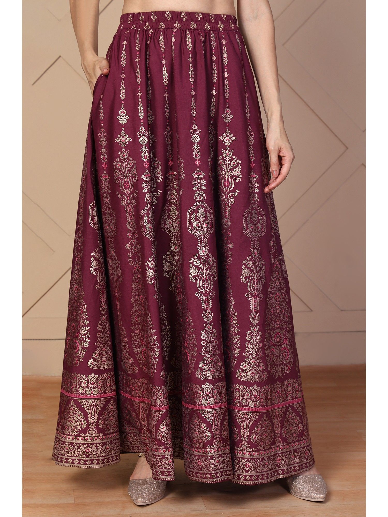 elleven Women Maroon Ethnic Printed Flared Skirt-picture-38