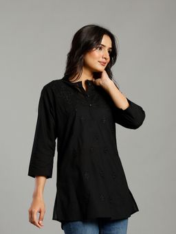 Yufta - Black Regular Design Embroidered Top