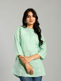 Yufta - Sea Green Regular Design Embroidered Top