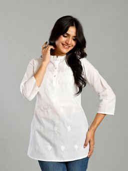 Yufta - White Regular Design Embroidered Top