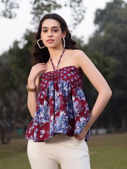 Yufta - Cotton Maroon Flare Top