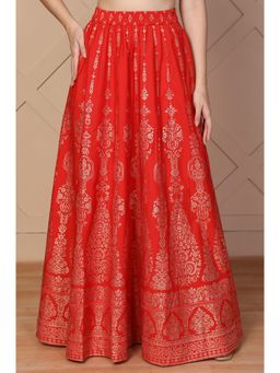 Aurelia - Women Red Ethnic Motifs Printed Flared Crepe Skirt