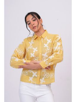 Zolo Label - Bright Yellow Featuring Elegant White Thread work Shirt