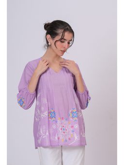 Zolo Label - Elegant Lavender Featuring Delicate Multicolor Motifs Top