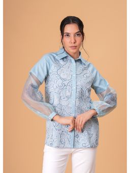 Zolo Label - Light Blue Button-Down with Transparent Sleeves Shirt