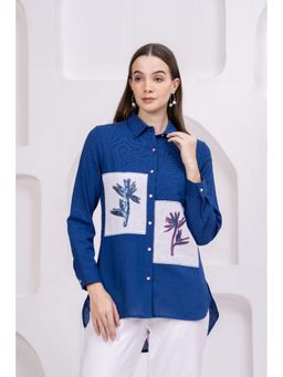Zolo Label - Blue Dual Patch Embroidered Casual Shirt