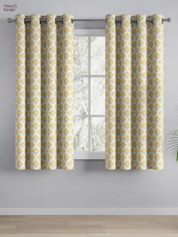Haus & Kinder - 100% Cotton Printed Window Curtain Floral Poise Yellow (4X5 Feet)
