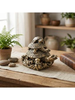 eCraftIndia - Golden Triple Tortoise Statue for Good Luck for Home Decoration Office Feng Shui Item