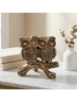 eCraftIndia - Golden Owls Sitting on Branch Decorative Statue Showpiece for Home Decor