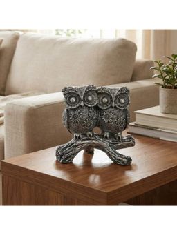 eCraftIndia - Silver Owls Sitting on Branch Decorative Statue Showpiece for Home Decor