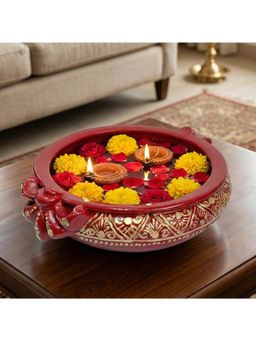 eCraftIndia - Red Resin Handcrafted Traditional Urli Bowl