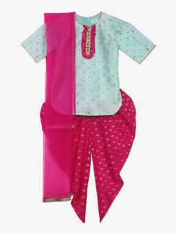 SAKA DESIGNS - Pastel Pink Kurta with Dhoti and Dupatta (Set of 3)