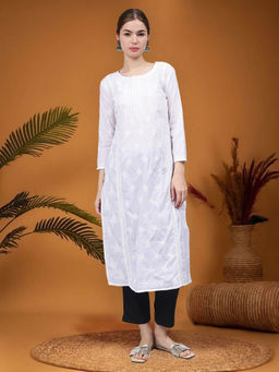 Seva Chikan - Hand Embroidered White Cotton Lucknowi Chikankari Kurta