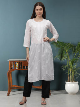 Seva Chikan - Hand Embroidered White Cotton Lucknowi Chikankari Kurta